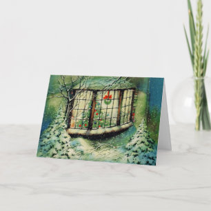 Tarjeta Festiva Decoraciones vintage de la ventana navideña