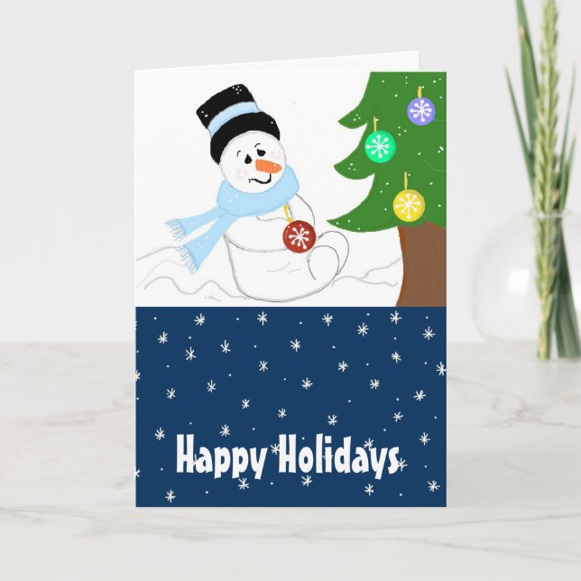 Tarjeta Festiva Decorando el árbol (Anverso)