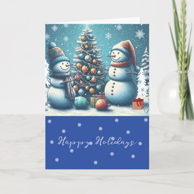 Tarjeta Festiva Decorando el árbol (Anverso)