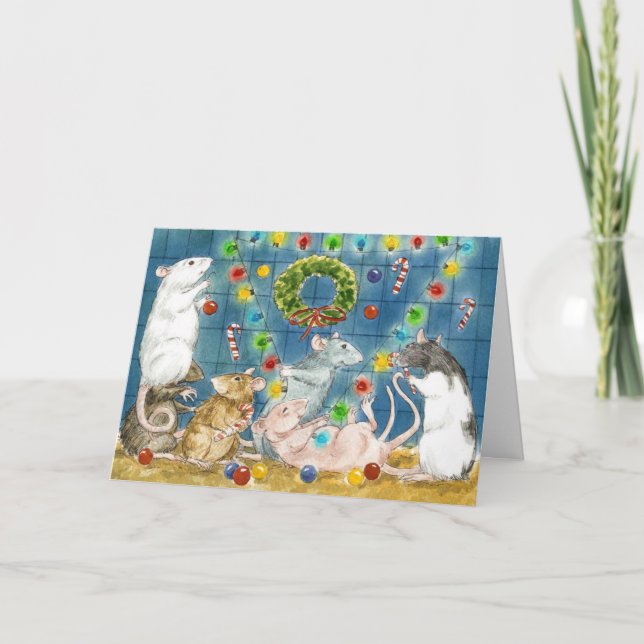 Tarjeta Festiva Decorando el árbol (Anverso)