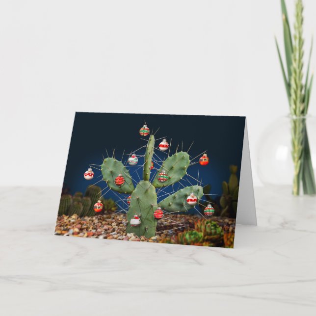 Tarjeta Festiva Decorar el árbol de cactus (Anverso)