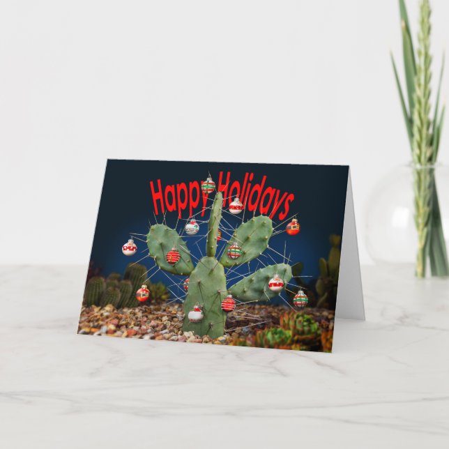 Tarjeta Festiva Decorar tu árbol de cactus - Felices vacaciones (Anverso)