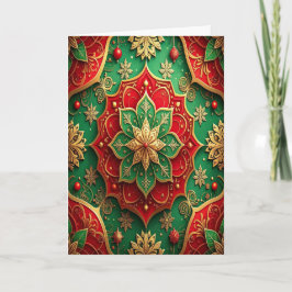 Tarjeta festiva decorativa roja verde dorada