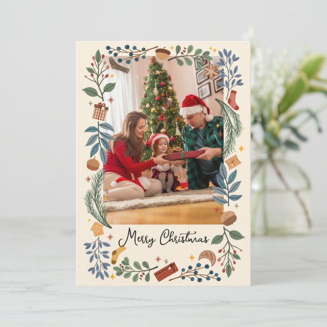 Tarjeta Festiva Decorative frame Merry Christmas Old Lace (Anverso de pie)