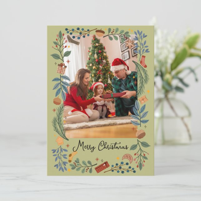 Tarjeta Festiva Decorative frame Merry Christmas Olive (Anverso de pie)