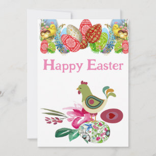 Tarjeta Festiva Decorative Hen on Easter Egg Floral Watercolor 