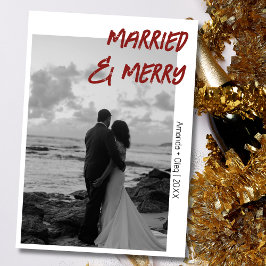 Tarjeta Festiva Decorative Married and Merry Modern Deep Burgundy