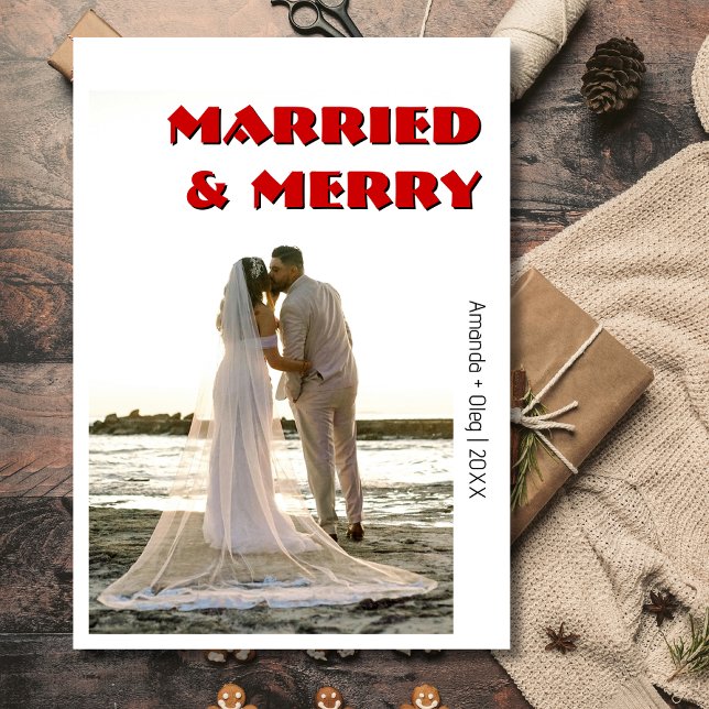 Tarjeta Festiva Decorative Married and Merry Modern Rich RedText (Subido por el creador)