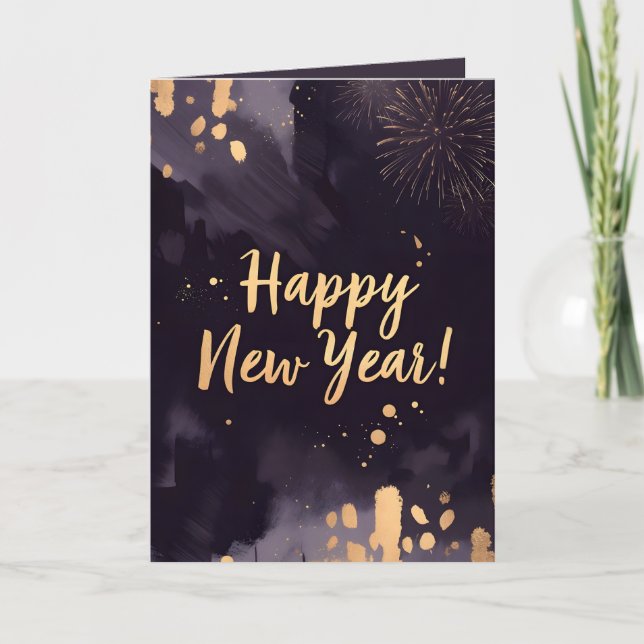 Tarjeta Festiva Deep Purple Strokes-New Year's Card (Anverso)