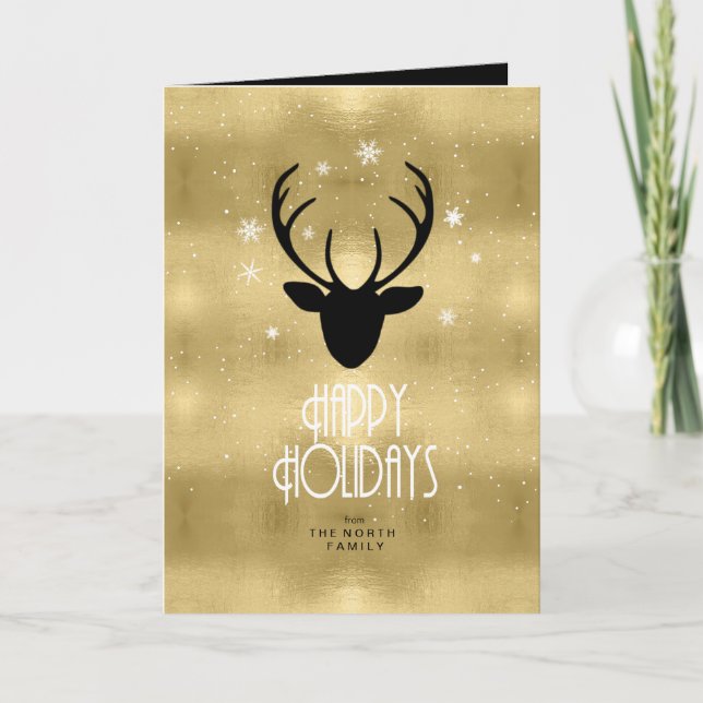Tarjeta Festiva Deer Antlers Arrows Navidades Gold ID861 (Anverso)