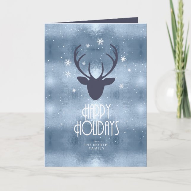 Tarjeta Festiva Deer Antlers Flechas Navidades Blue ID861 (Anverso)