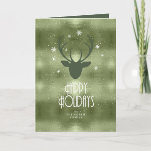 Tarjeta Festiva Deer Antlers Flechas Navidades Green ID861