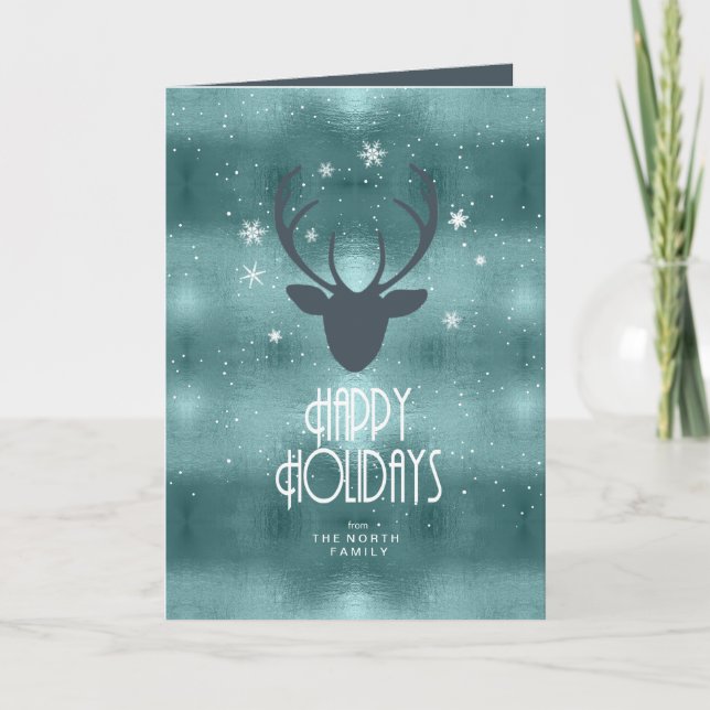 Tarjeta Festiva Deer Antlers Flechas Navidades ID861 Verde azulado (Anverso)