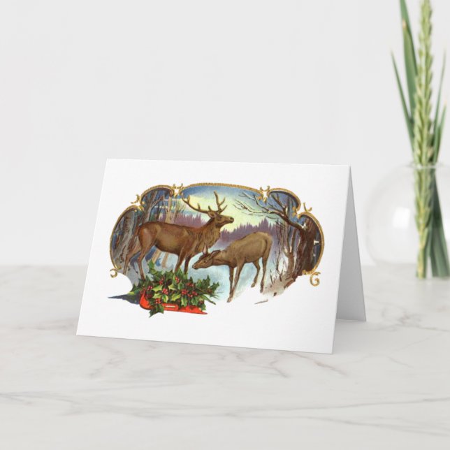 Tarjeta Festiva DEER CON HOLLY Card (Anverso)