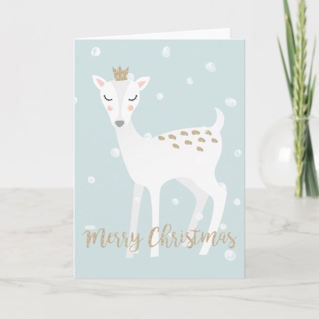 Tarjeta Festiva Deer Cute - Navidades azules (Anverso)