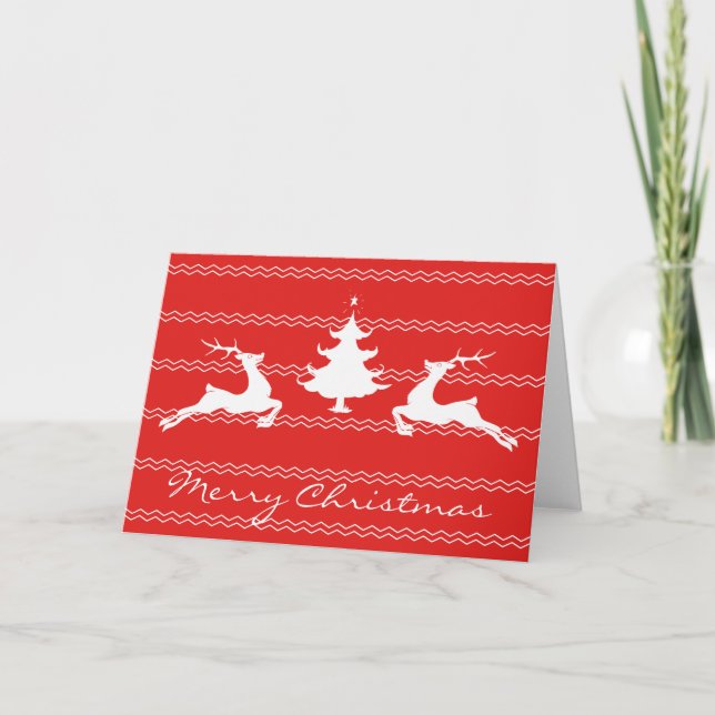 Tarjeta Festiva Deer de bosque rojo y blanco (Anverso)