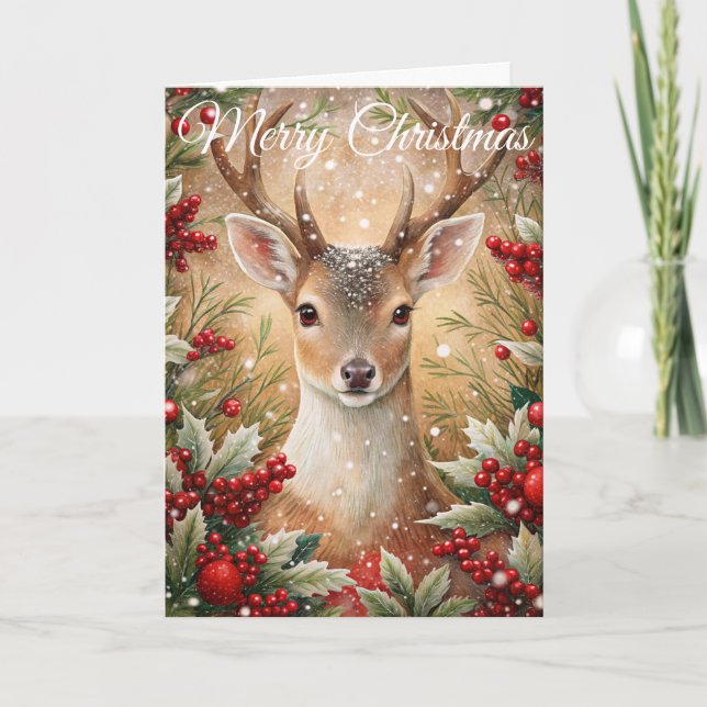 Tarjeta Festiva Deer in Winter Christmas (Anverso)