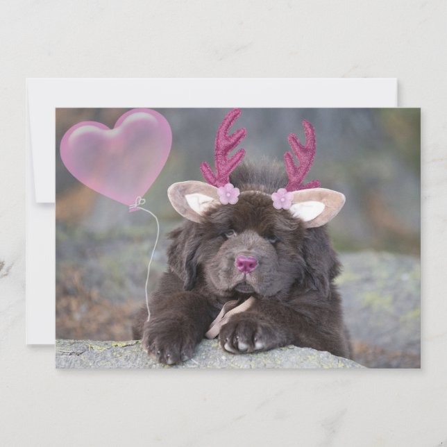 Tarjeta Festiva Deer Puppy Valentine (Anverso)