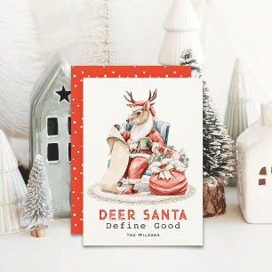 Tarjeta Festiva Deer Santa Define Good List Funny Navidades