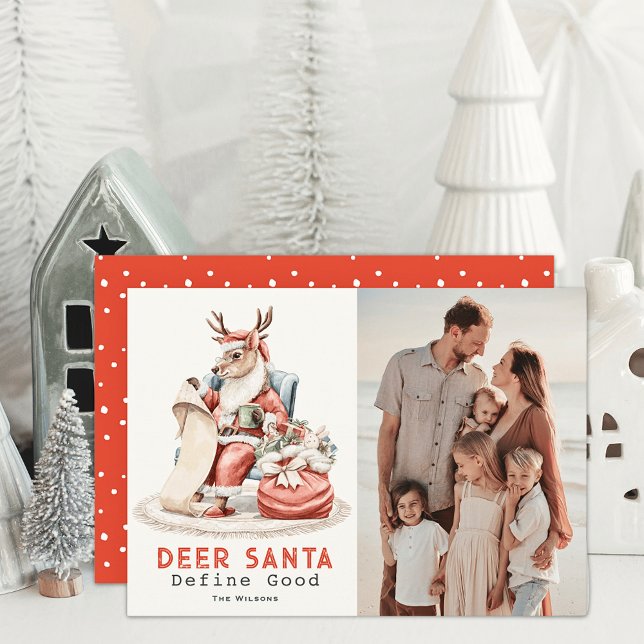 Tarjeta Festiva Deer Santa Define Good List Funny Navidades Foto (Subido por el creador)