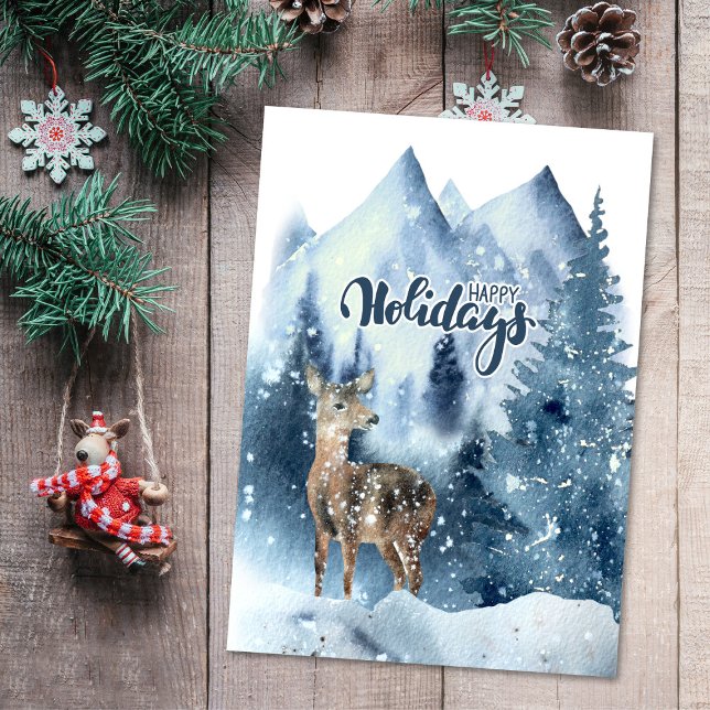 Tarjeta Festiva Deer Snowy Winter Mountains Nature Christmas (Subido por el creador)