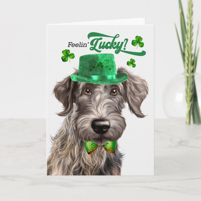 Tarjeta Festiva Deerhound Dog Lucky St Patrick (Anverso)