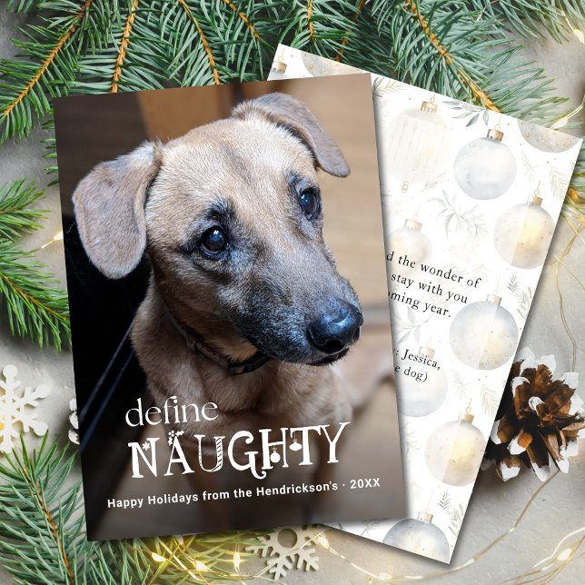 Tarjeta Festiva Definir un gato de perro fotográfico Mascota travi (Define Naughty Pet Photo Holiday Christmas Card with your pet's photo, personalized message on back.)