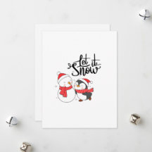 Deja que nieve con un muñeco de nieve y un pingüin