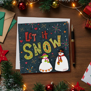 Tarjeta Festiva Deja que nieve Hombres de nieve lindos Fiesta de N