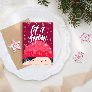 Tarjeta Festiva Deja que Nieve Niño Feliz Gorro de Invierno Fiesta