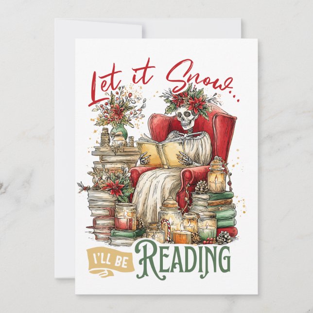 Tarjeta Festiva Deja que nieve que voy a leer (Anverso)