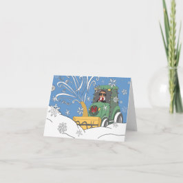 Tarjeta Festiva ¡Deja que nieve, Tractor soplador de nieve! 