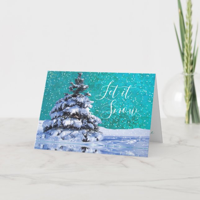 Tarjeta Festiva Dejar que la nieve arroje almohada nieve invierno  (Anverso)