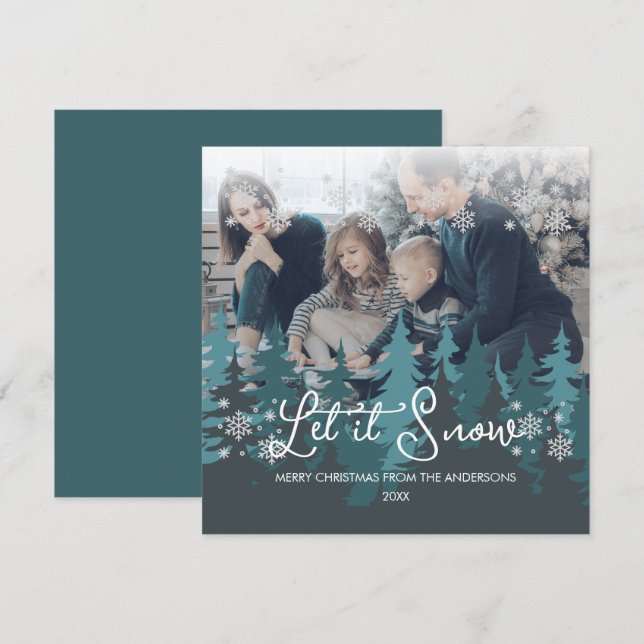 Tarjeta Festiva Dejar Que La Nieve | Foto de Navidades de árbol de (Anverso / Reverso)