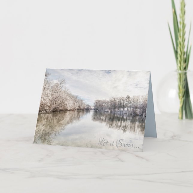 Tarjeta Festiva Dejar que nieve| Fotografía panorámica invernal| A (Anverso)