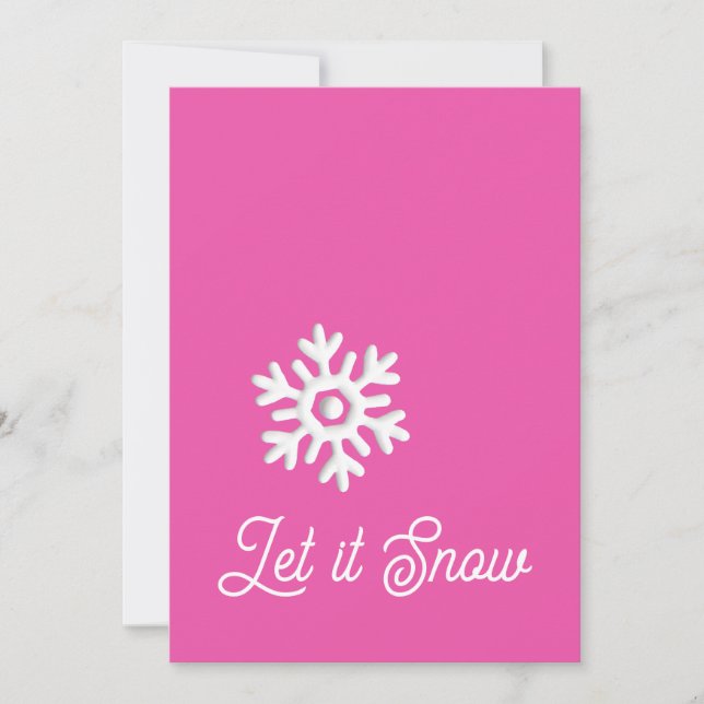 Tarjeta Festiva Dejemos que nieva un copo de nieve blanco rosado m (Anverso)