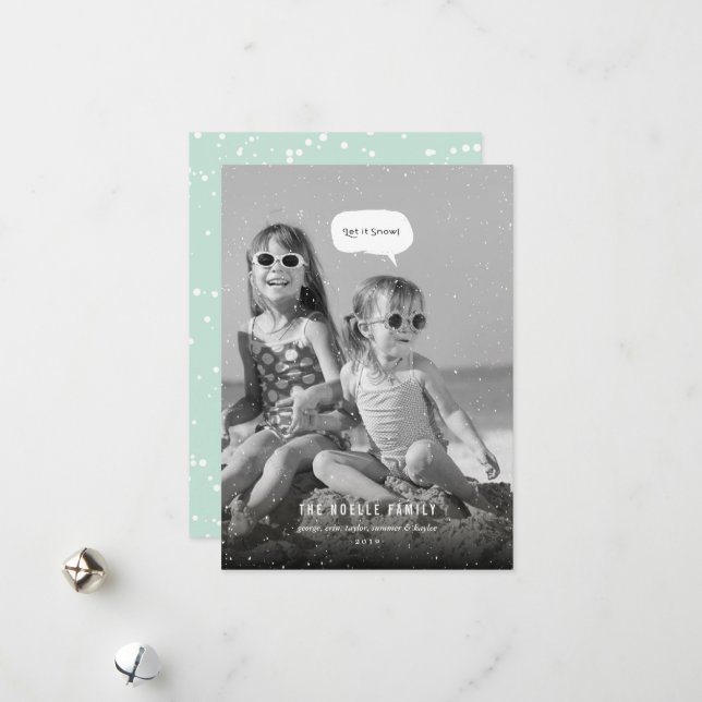 Tarjeta Festiva Dejemos que nieve, absurda y divertida foto de pla (Anverso/Reverso In Situ)