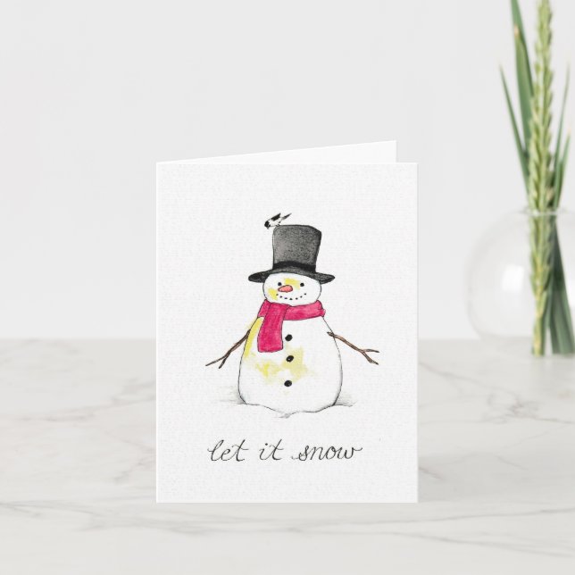 Tarjeta Festiva Dejemos que nieve nieve haga nevar a Snowman (Anverso)