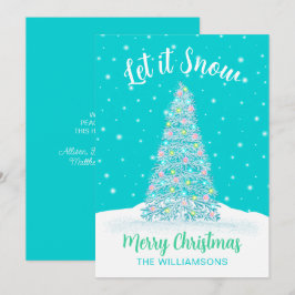Tarjeta Festiva Dejemos que nieve Verde azulada Aqua decoró árbol 