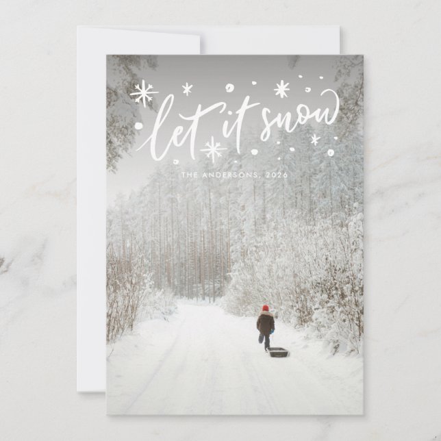Tarjeta Festiva Dejen que nieva la foto de los Navidades con letra (Anverso)