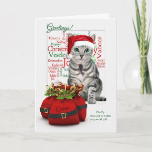 Tarjeta Festiva del gato Navidades en la tabla Gato con nombre