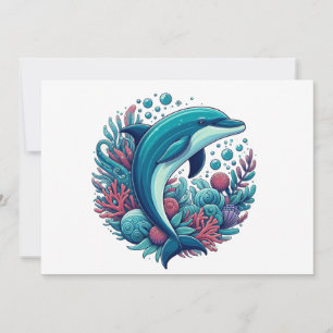Tarjeta Festiva Delfín cutáneo, costero/náutico