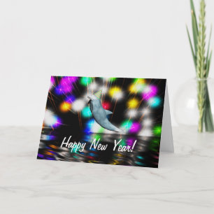 Tarjeta Festiva Delfín de Año Nuevo Feliz