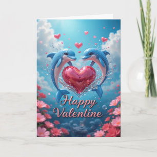 Tarjeta Festiva Delfín Rosa San Valentín Romántico Amor Océano