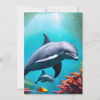 Tarjeta Festiva Delfines en acuarela