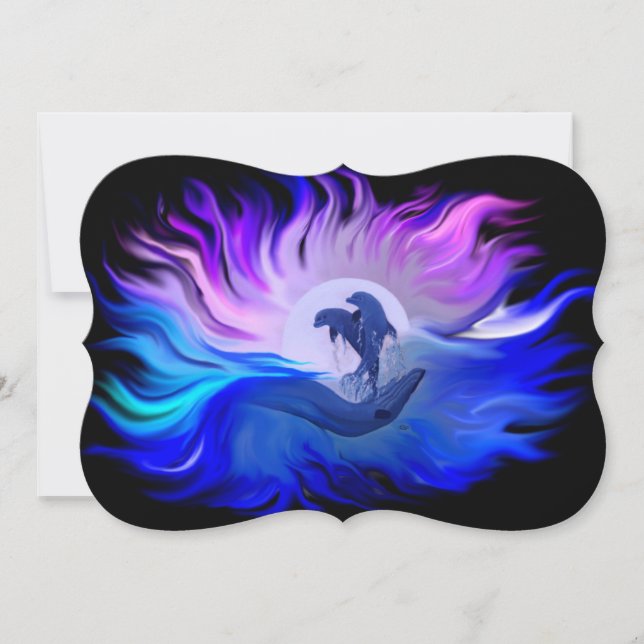 Tarjeta Festiva Delfines en la luna (Anverso)