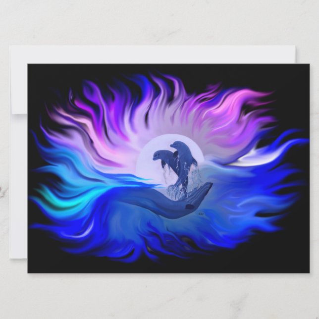 Tarjeta Festiva Delfines en la luna (Anverso)