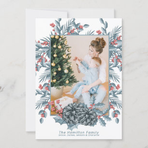Tarjeta Festiva Delicada foto de Navidades del cono de pino azul d