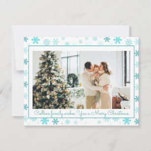 Tarjeta Festiva Delicadas fotos familiares de copos de nieve en Na