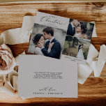 Tarjeta Festiva Delicado Boda Greige Marry Navidades Gracias<br><div class="desc">Este delicado y gentil boda de los Navidades de la Marina gracias a su tarjeta de vacaciones es el perfecto saludo de vacaciones moderno para los recién casados. El romántico diseño minimalista presenta una bonita y elegante tipografía negra sobre un fondo beige gris con un aspecto limpio y sencillo. Personalice...</div>